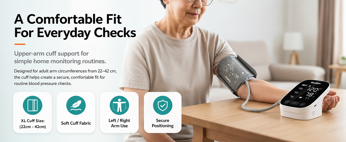 SimpliCare AES-U382 upper arm blood pressure monitor with XL cuff for home use