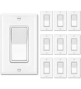 BESTTEN 10 Pack Single Pole Decorator Light Switch with Wallplate, 15A 120/277V, Rocker Paddle Wa...