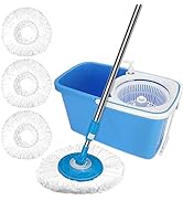 Microfiber Spin Mop and Bucket, Spin Mop & Bucket Floor Cleaning Set + 3 Extra Refills, Stainless...