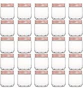 Fasmov 25 Pack 8 Ounce Clear Plastic Jars Containers with Rose Gold Lids, Round Empty Plastic Sli...