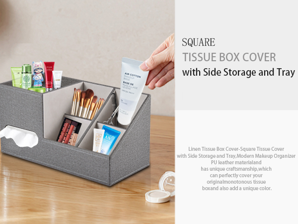 Square Tissue Box Cover with Storage Tray