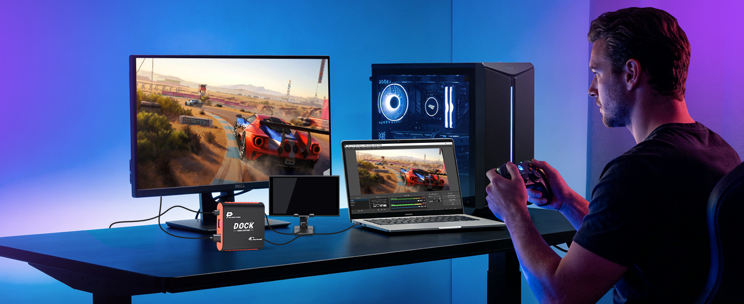 2-in-1 Switch Dock & Capture Card in dock + capture mode for simultaneous play and streaming
