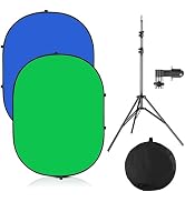 YUOCU 5x7ft/1.5x2m Chromakey Backdrop with 7.8ft/2.4m Stand, 2-in-1 Green Screen and Blue Screen ...