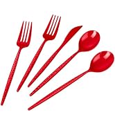 LIYH 150 Pcs Red Plastic Cutlery Sets - Red Plastic Silverware Heavyduty Disposable Utensil Sets,...
