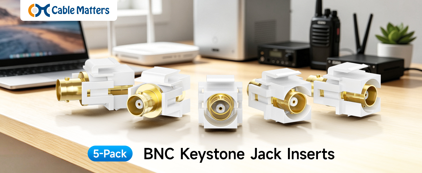 5-Pack Gold-Plated BNC Keystone Jack Inserts