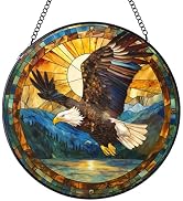 Stained Glass Window Hanging, Eagle Stained Glass Suncatchers Indoor Windows Glass Panel Garden H...