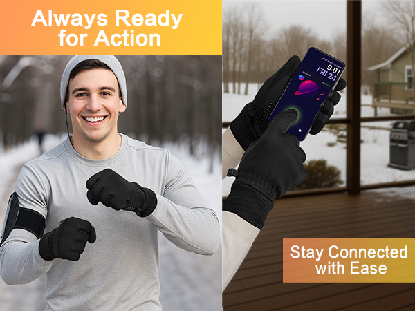 Warm touchscreen winter gloves with non-slip silicone grip
