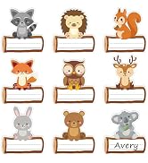 FYSUIMU Woodland Animal Name Tag Jungle Animal Nameplate Sticker 9 Designs Classroom Bulletin Boa...