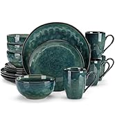 vancasso Starry 16 Pieces Green Dinnerware Set, Reactive Glaze Dinner Sets, Plates and Bowls Set ...