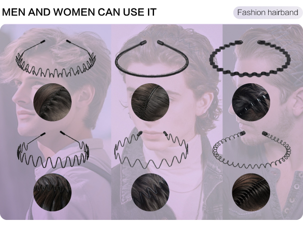 fenshine 6PCS Metal Hair Bands, Spring Wavy Hoop Unisex Black Headband