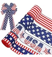 AnyDesign Patriotic Wired Edge Ribbon 24 Yards USA Flag Stars Stripes Fabric Ribbon 4th of July D...