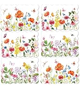 Spring Plastic Placemats Set of 6 Summer Plastic Place Mats Watercolor Flowers Holiday Table Viny...