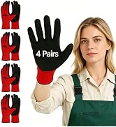 Trendara 4 Pairs Red garden gloves work gloves with grip working gloves,Breathable latex dipped g...