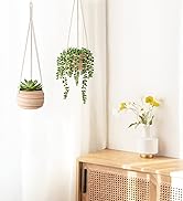 Mkono Ceramic Hanging Planter Macrame Plant Holder 5 Inch Cute Succulent Cactus Pot with Cotton R...