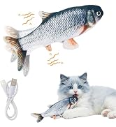 Flopping Fish Cat Toy, Interactive Moving Plush Cat Kicker Toy with Catnip Pocket, USB Rechargeab...