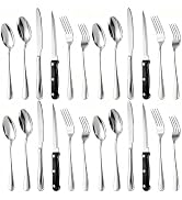 Silverware Set for 4 with Steak Knives, 24-Piece Flatware Cutlery Set, Stainless Steel Spoons For...