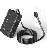 Flat Plug Surge Protector Power Strip, 5 FT Flat Extension Cord with 6 Outlets 4 USB Ports (2 USB...