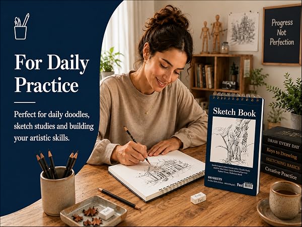 Artist using a Fuxi small sketch book for daily sketching and steady sketch practice at home.
