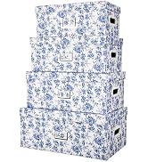 Briful Set of 4 Blue and White Storage Boxes with Lids – Photo Boxes Elegant Floral Nesting Organ...