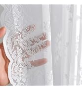 Kotile White Lace Curtains 36 Inch Length 2 Panels Set, Country Rustic Floral Short Lace Kitchen ...