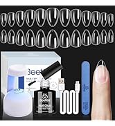 Beetles Gel X Nail Kit, Short Almond Nail Tips Easy Extension Set 240 Pcs Pre Shaped Clear Full C...