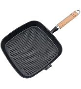 JUSTUP Nonstick Frying Pan,9.1 Inch Pre-Seasoned Cast Iron Square Grill Pan with Diversion Port,S...