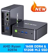 GMKtec Mini PC AMD Ryzen Embedded R2514 (Beats 4300U/N150), 16GB DDR4 RAM 512GB PCIe M.2 SSD