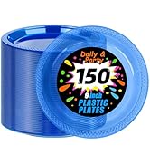 WELLIFE Neon Blue Party Plates 9 Inch -150 Count, Translucent Blue Disposable Plastic Dinner Plat...