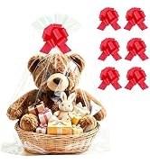 BEISHIDA 6PCS 40x50 Inch Extra Large Cellophane Gift Bagswith 6 Red Pull Bows,Clear Cellophane Wr...
