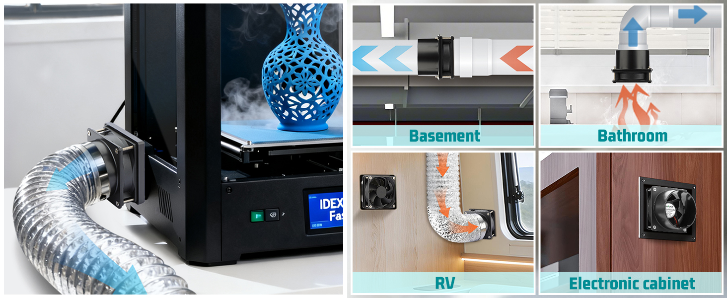 80mm 3 inch small exhaust fan ventilation duct 3d printer closure basement bathroom rv electronics
