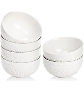 SOUJOY 12 OZ Small Ceramic Bowls, Set of 6 White Cereal Bowls, Embossment 4.5 Inch Dessert Ice Cr...