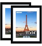 FIXSMITH 11x14 Picture Frame, Black Photo Frame with HD Plexiglass, Display Pictures 8x10 with Ma...