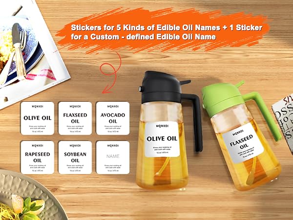 Oil Sprayer for Cooking, 2 in 1 Olive Oil Dispenser Bottle for Kitchen, Cooking oil stickers