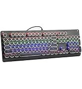 E-YOOSO Wired Mechanical Keyboard with Backlit, Blue Switch, Retro Typewriter Gaming Keyboard, Li...