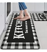 MAYHMYO Buffalo Plaid Kitchen Rugs Sets of 2 Black and White Kitchen Mat Anti Fatigue Sweet Home ...