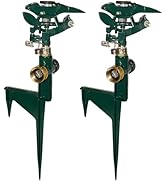 Hourleey 2 Pack Impact Sprinkler for Yard, Adjustable 360 Degree Zinc Alloy Sprinkler Head on Met...