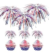 100PCS Firework Cocktail Picks-6IN Patriotic Foil Cupcake Picks Red Blue Sliver Party Bamboo Toot...