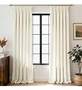 Pinch Pleated Beige White Velvet Curtains Luxury Fabric 84" Long Thermal Insulated Room Darkening...