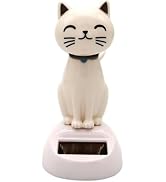 Sluswallow White Cat Solar Powered Decor, Cute Swing Animal Dancing Dolls Car Dashboard Ornament,...