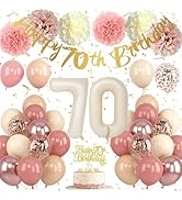 Froova 70th Birthday Decorations for Women Dusty Blush Pink Birthday Balloons Happy 70th Banner C...