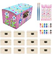 MicoSim 12 PCS Wooden Box,Treasure Chest with 12 Color Paints,12 PCS Unfinished Unpainted Wood Bo...