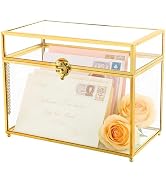 NATGAI Golden Vintage Glass Jewelry Organizer Box with Lid, Large Clear Decorative Box for Weddin...