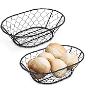 Yesland 2 Pack Rope Metal Oval Bread Basket, 9 1/2 x 6 1/2 x 2.75 Inches, Bread Proofing Basket f...