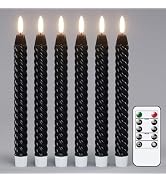 Lasumora Black Flameless Taper Candles Halloween Flickering with Remote Timer, 3D Wick LED Spiral...