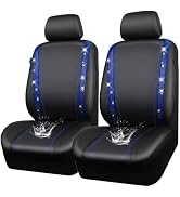 CAR PASS Leather Diamond Bling Car Seat Covers 2 Front Interior Sets, Waterproof Universal Shinin...