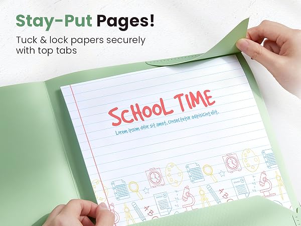 Tuck & lock papers securely with top tabs