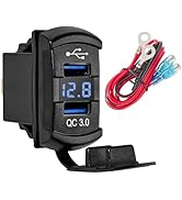 Anina QC Dual USB3.0 Car Charger Port Rocker Switch Style, 12V-24V Waterproof USB Socket with Blu...