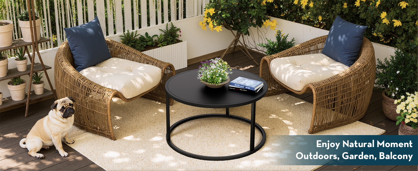 Black coffee table in garden