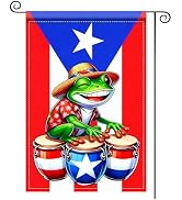Nuxovilar Frog in Hats Playing Drums Coqui Frog Puerto Rico Flag, 12x18 Inch Double Sided Puerto ...
