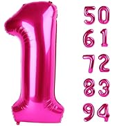 40 Inch Hot Pink 1 Balloon for First Birthday, 1st Number Balloons Birthday Decorations for Girl ...